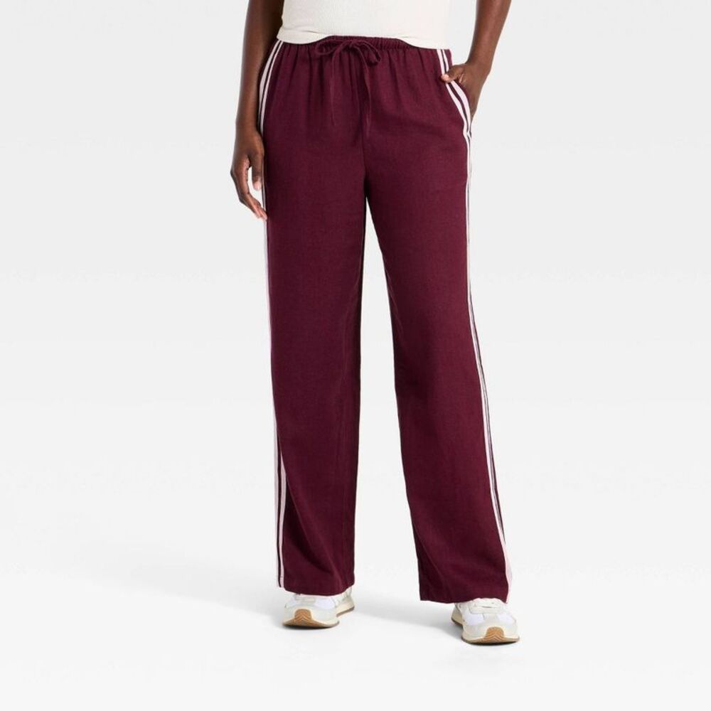 Women's Sporty Linen Pull On Pant - Universal Thread Burgundy M
